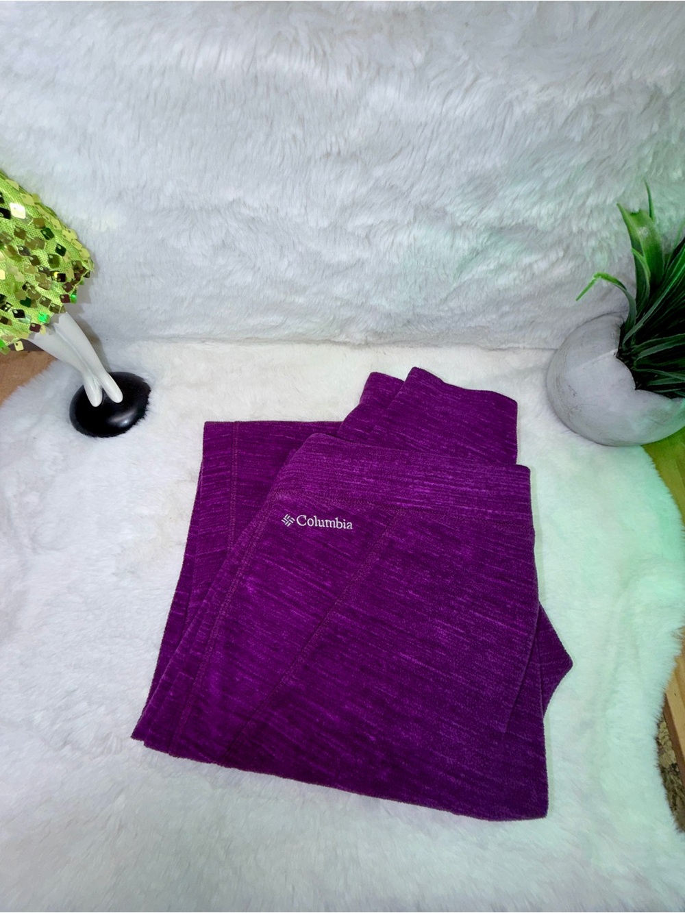 Columbia Deep Purple Athletic Fleece Cabincore Summer Cozy Leggings 🔥